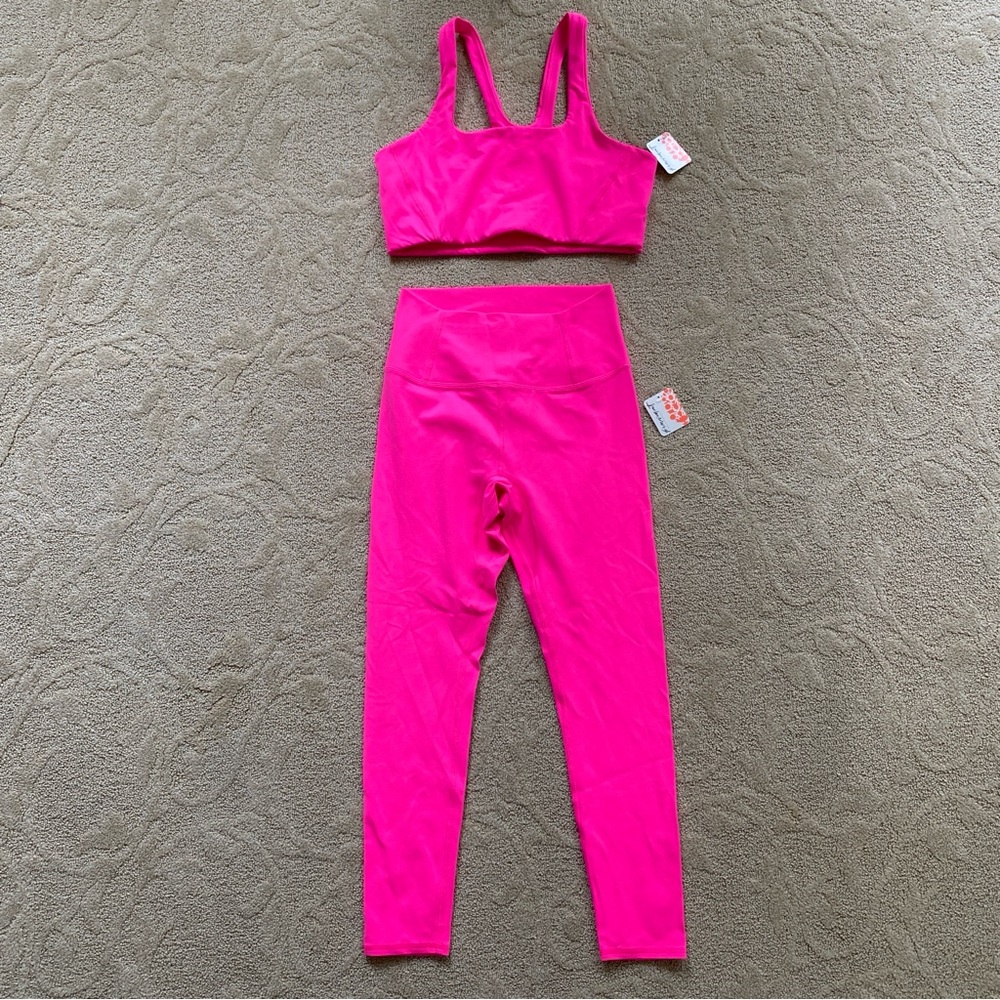 Free People FP Movement 2-Piece Set Never Better Leggings Sports Bra Hot Pink S